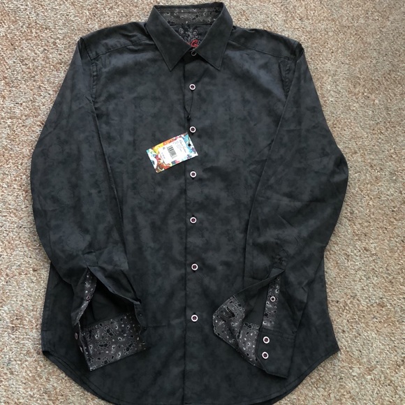 Robert Graham Mens Black Print Sutton Flip Cuff Button Down Shirt have S &M - Picture 3 of 12